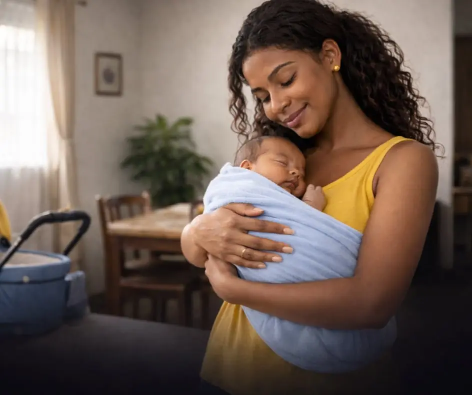 Mãe com bebê no colo